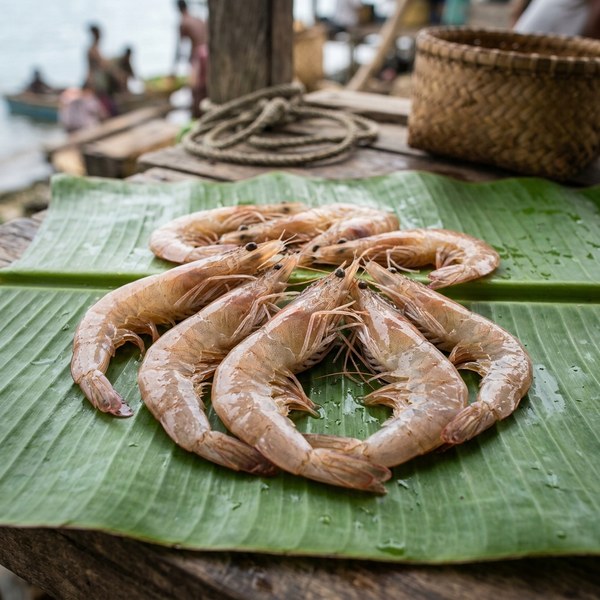 Fresh wild-caught banana prawns (Penaeus merguiensis)